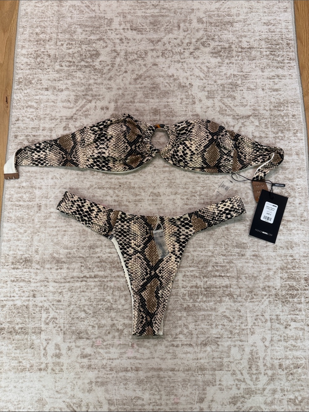 Fashion Nova Snake Print Bikini Set in Brown and Cream